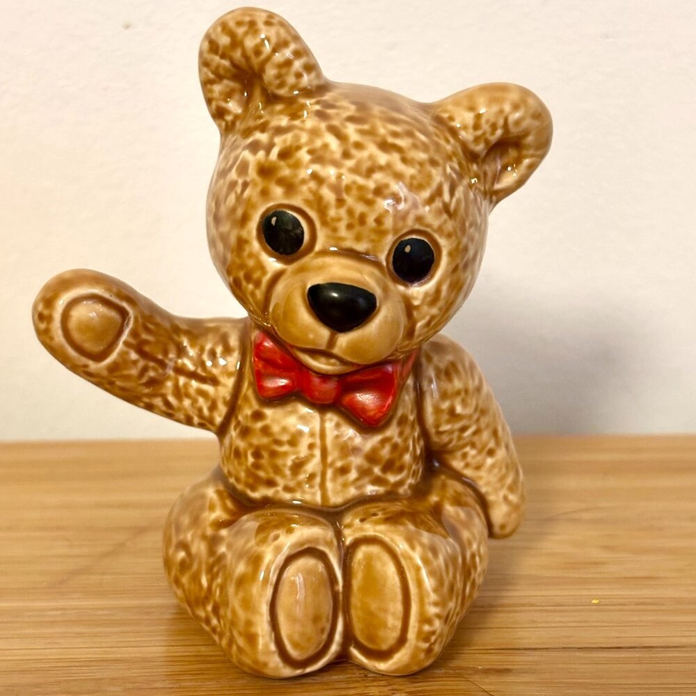 Vintage GOEBEL Teddy Bear with Red Bowtie Figurine W Germany EXCELLENT!